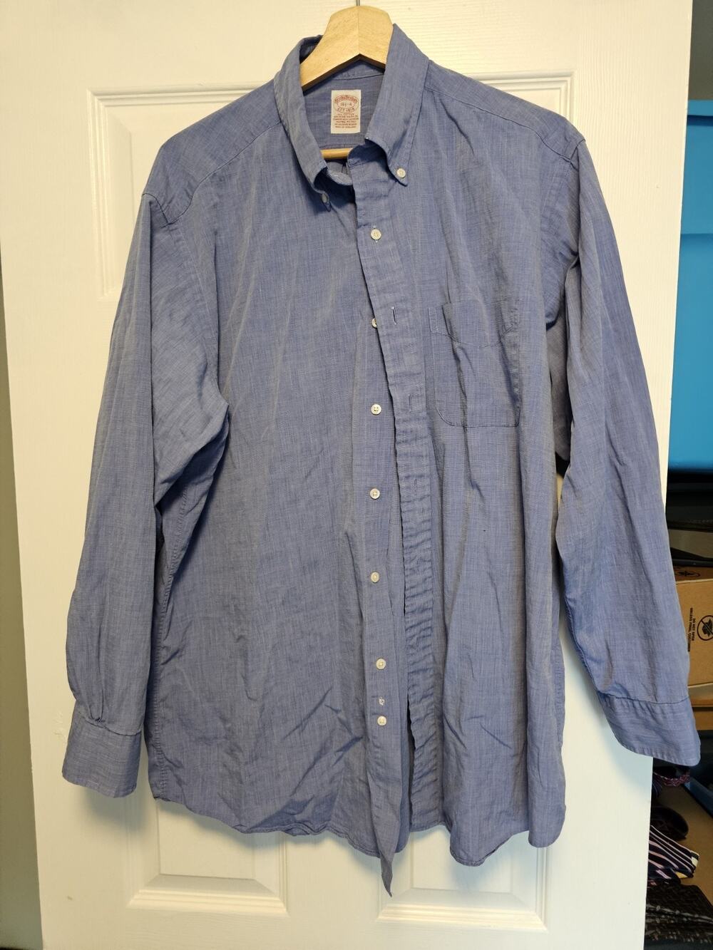 Brooks Brothers 16.5-4 Blue Solid Madison Fit Button Down Collar Shirt